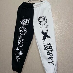 PUNK BLACK AND WHITE POLYESTER JOGGERS SIZE L! WORN ONCE!